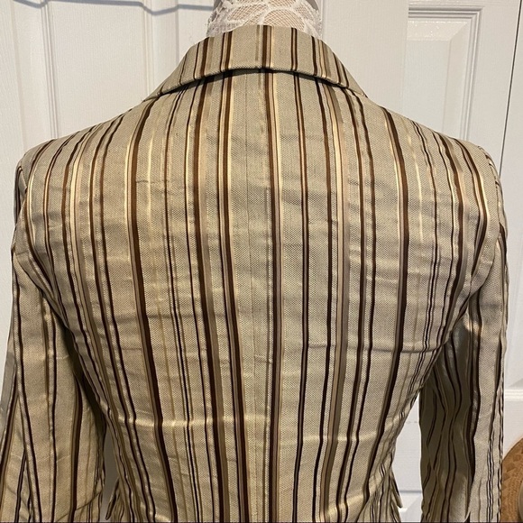 Lafayette 148 gold brown natural Blazer Linen Blend front buttons 3/4 sleeve 2 - Picture 7 of 14